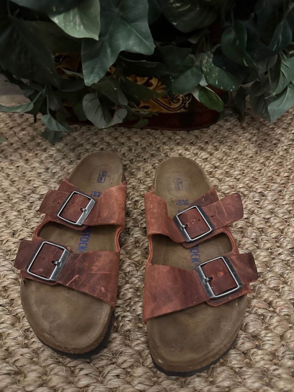 Birkenstock Brown Leather Double-Buckle Slide Sandals - Picture 3 of 12